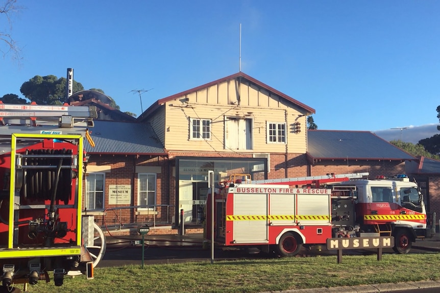 Fire trucks at the front of the Busselton Museum.