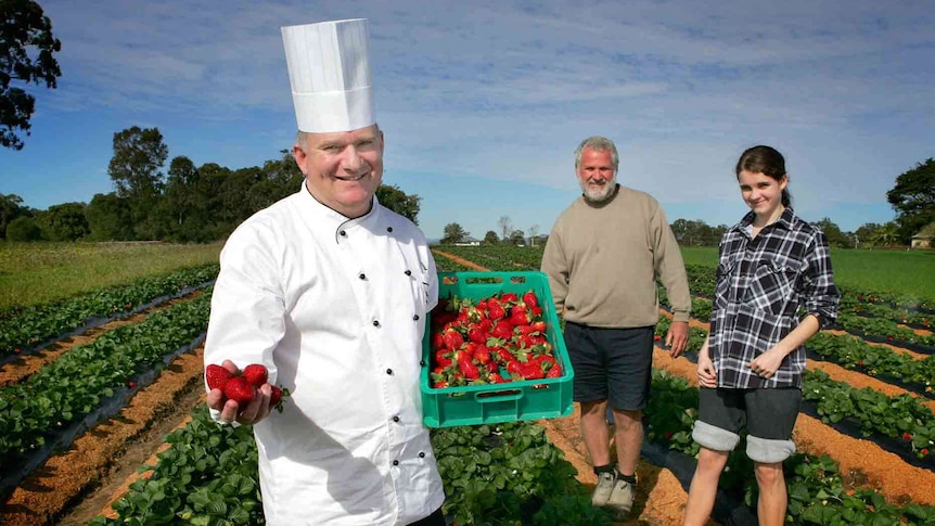 Executive Chef Martin Latter with strawberry farmers. November 12, 2014.