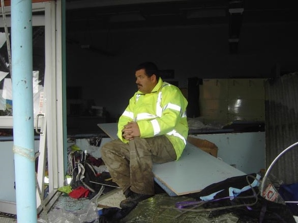 Glenn Jennings in his destroyed Wallsend shop.