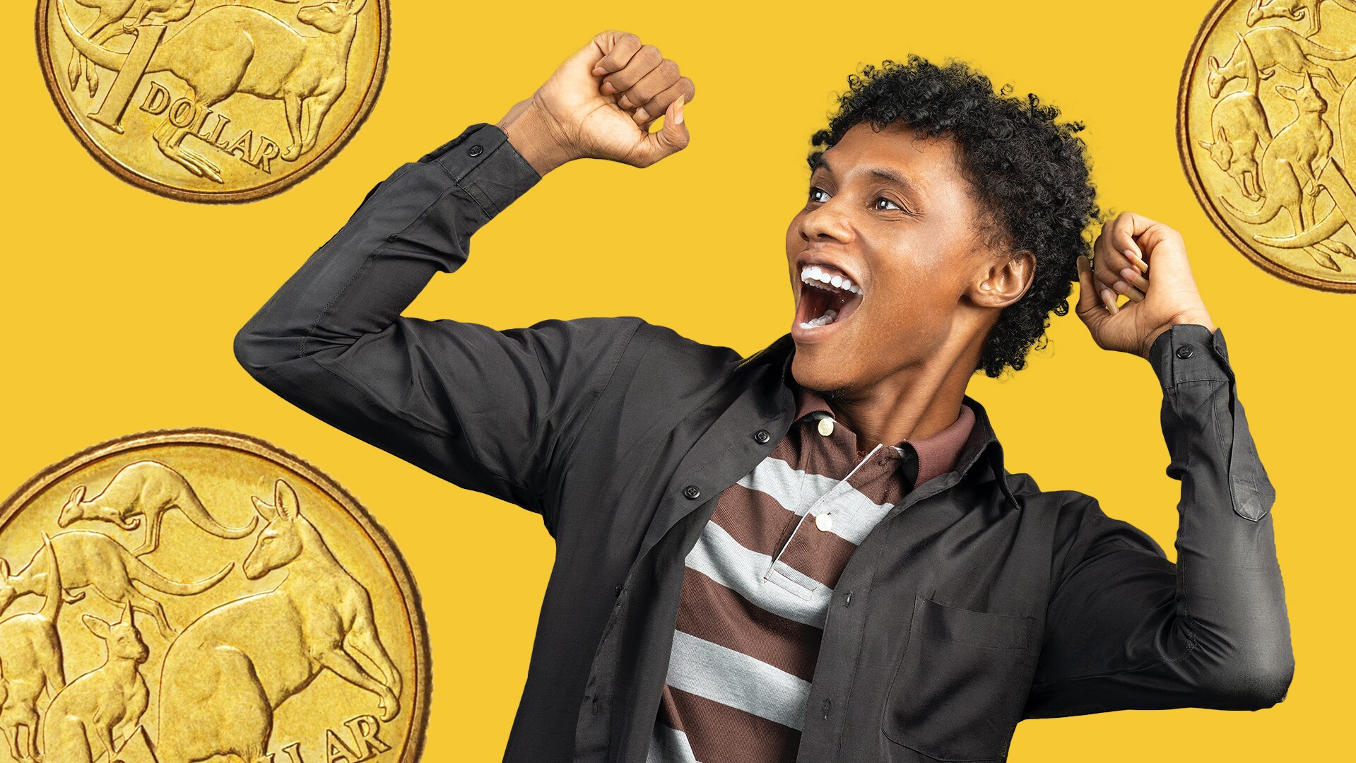 A man holds his hands up in excitement in a story about common financial myths.