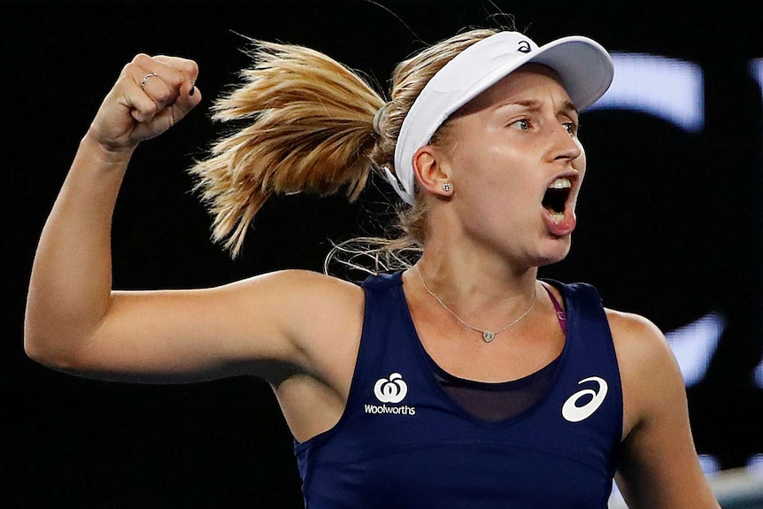 Australia's Daria Gavrilova wins a point against Britain's Naomi Broady at the Australian Open.