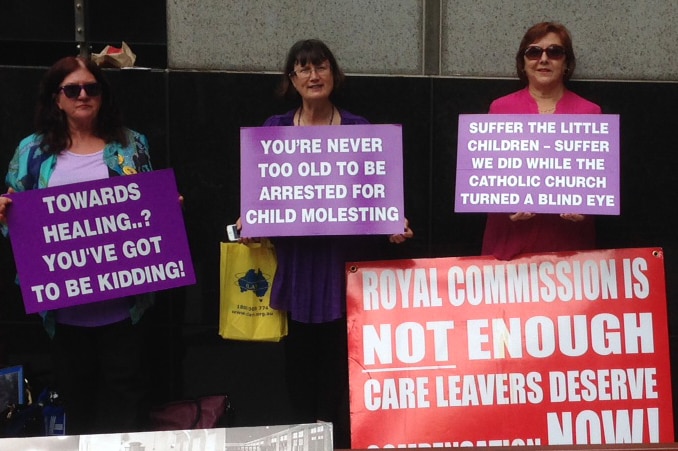 Members of the Care Leavers Australia Network outside the Royal Commission into child sexual abuse, Sydney, 2014