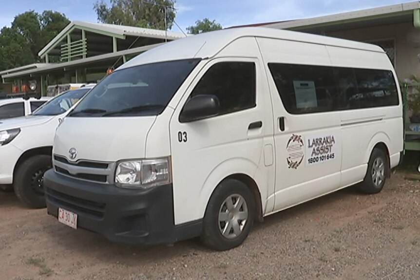 A white van with the Larrakia logo, parked in the Larrakia Nation car park.
