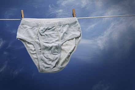 Underwear hanging on washing line, mock up image