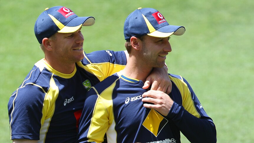 Fresh start ... David Warner (L) and Phil Hughes during an Australian training session at the Gabba (Chris Hyde: Getty Images)