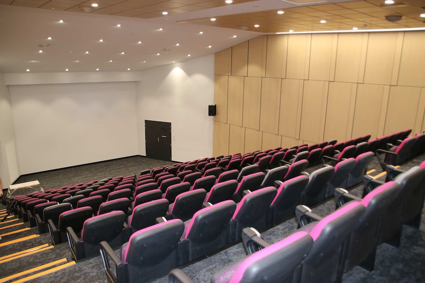 A wide shot of a lecture theatre at the new Bob Hawke College.