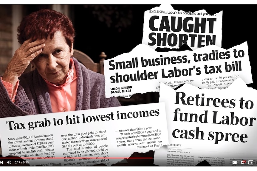 A still from a Liberal Party YouTube video attacking Labor's new taxes.
