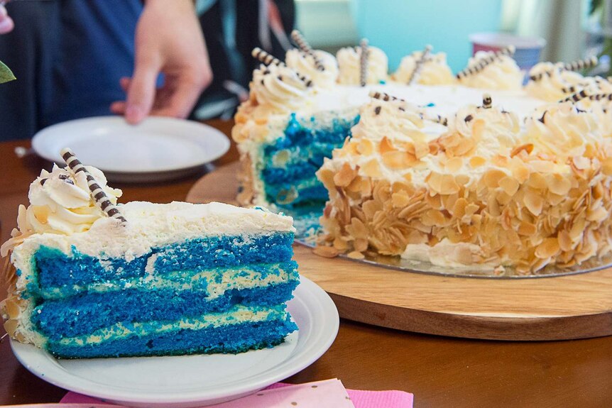 Blue gender reveal cake