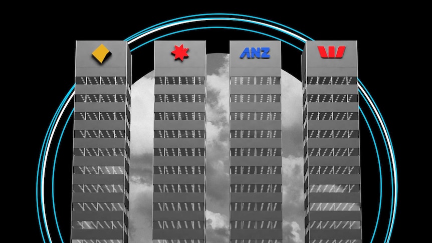 Graphic of tall towers with Australia's bank logos.