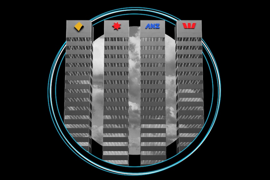 Graphic of tall towers with Australia's bank logos.