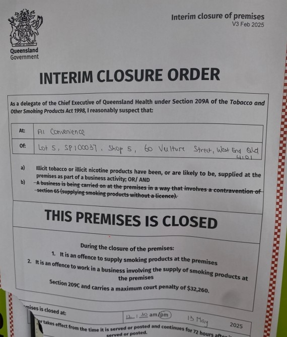 Queensland Health notice indicating a premises is closed temporarily