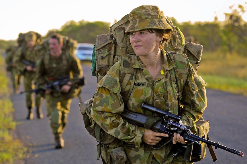 Female cadet soldier on patrol exercise in Queensland