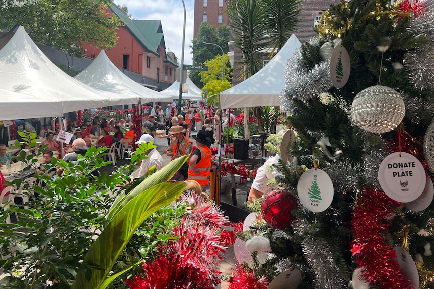 christmas decorations on a street