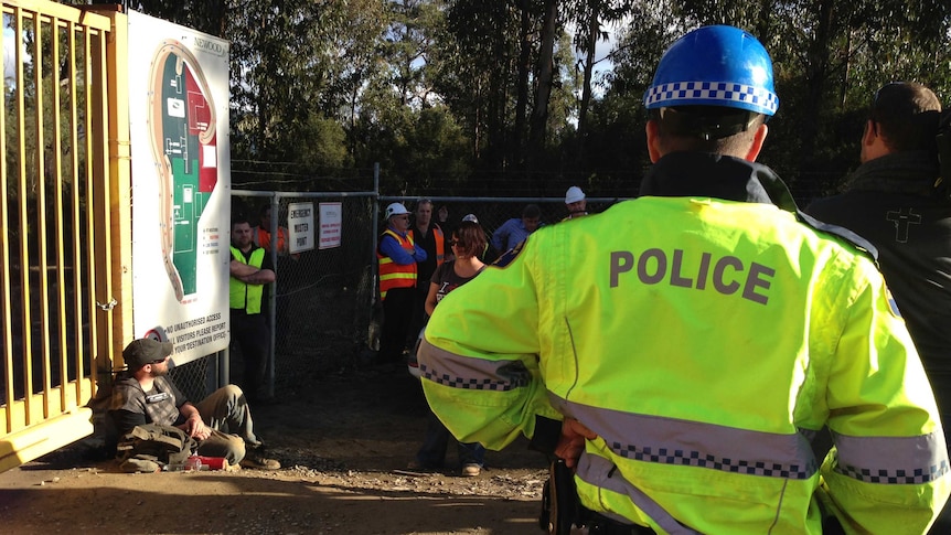 Anti-logging activists block access to the Ta Ann mill in the Huon Valley, Tasmania
