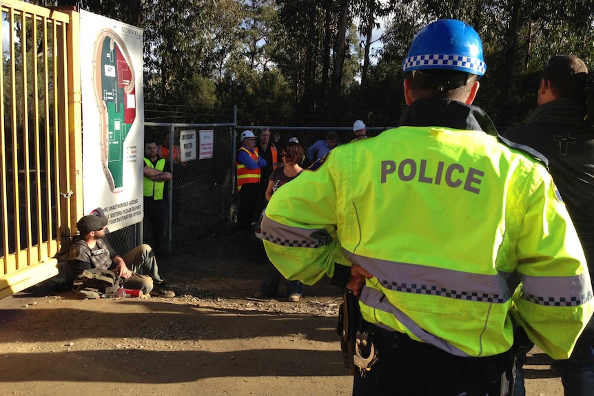 Anti-logging activists block access to the Ta Ann mill in the Huon Valley, Tasmania