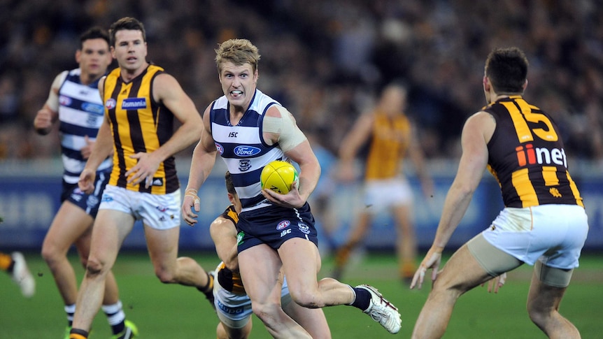 Geelong's Josh Caddy on the ball at the MCG