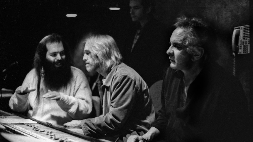 Rick Rubin, Tom Petty and Johnny Cash in studio