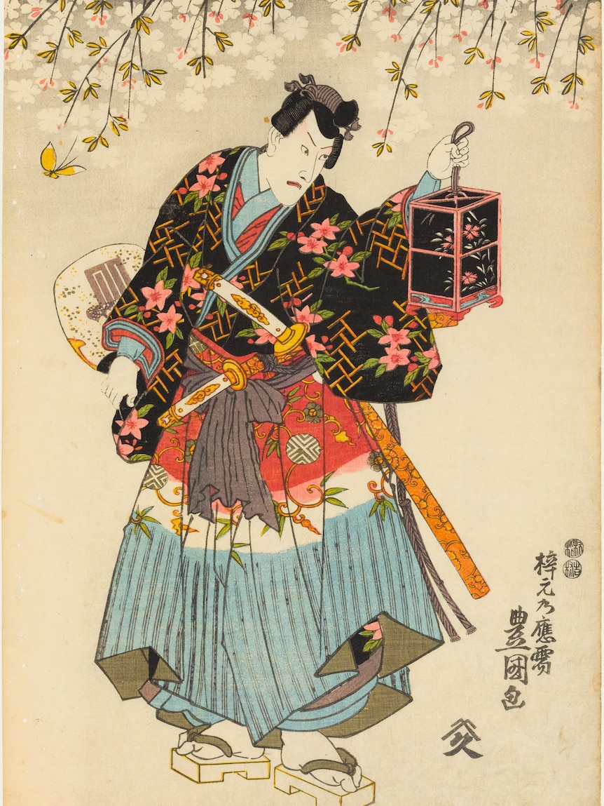 A Japanese woodblock print of an actor in kimono 