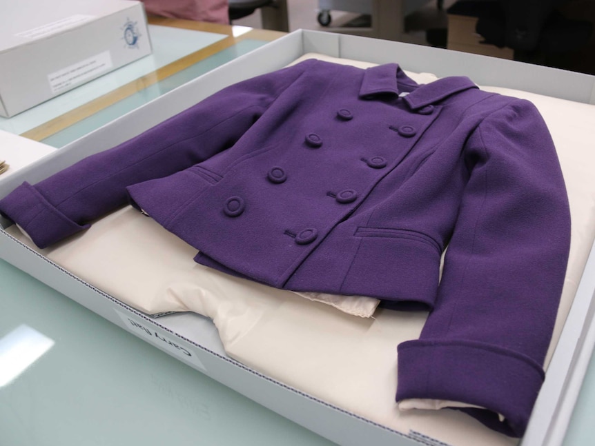 The purple jacket worn by former governor-general Quentin Bryce in her official portrait.