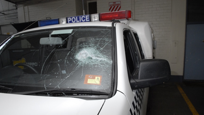 Tasmanian Police car smashed