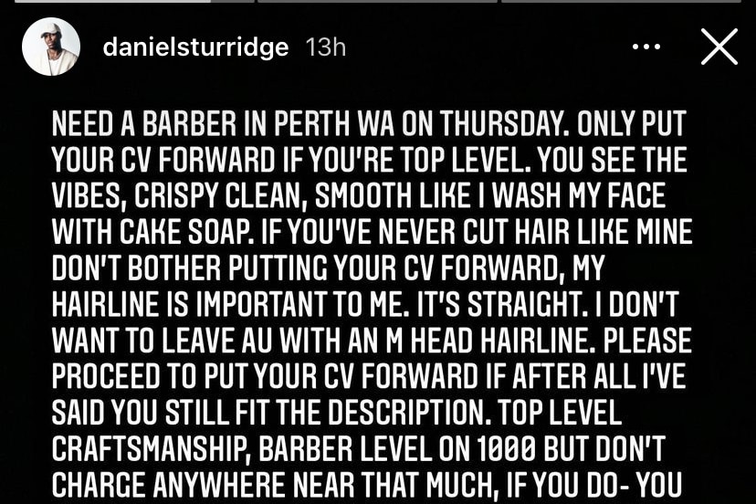 Daniel Sturridge's instagram post