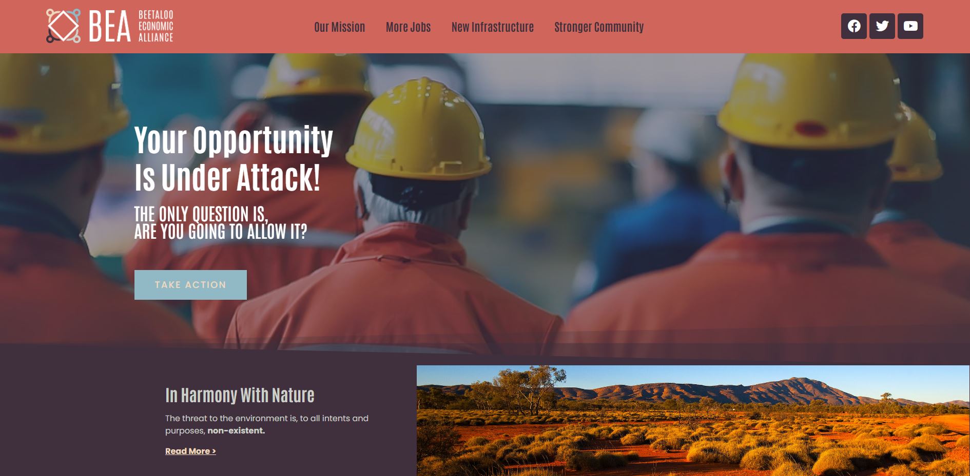 A screenshot of a web page with photos of men in hard hats on it. 