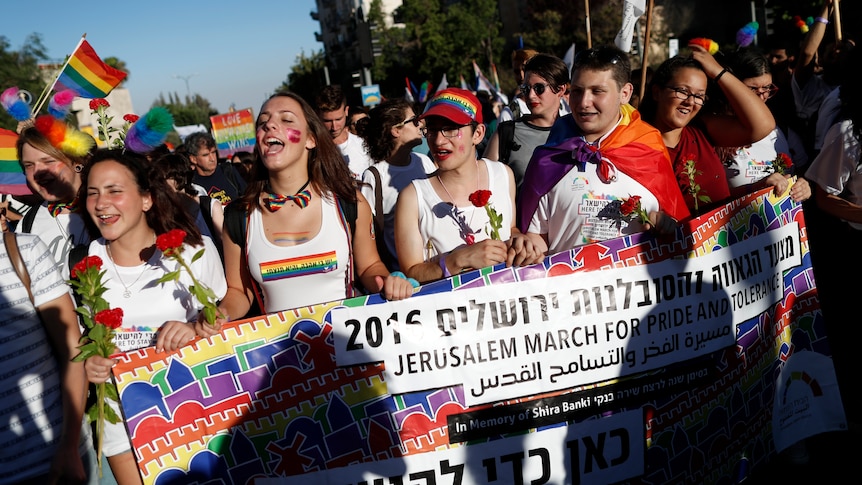 Participants in Jerusalem's annual Gay Pride march