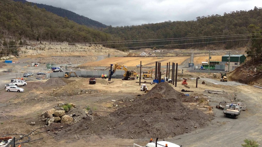 A construction site at South Hobart tip where a construction worker died