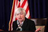 Federal Reserve Board Chair Janet Yellen speaks at a quarterly news conference.