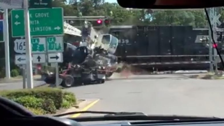 Train crashes into truck at level crossing in Louisiana