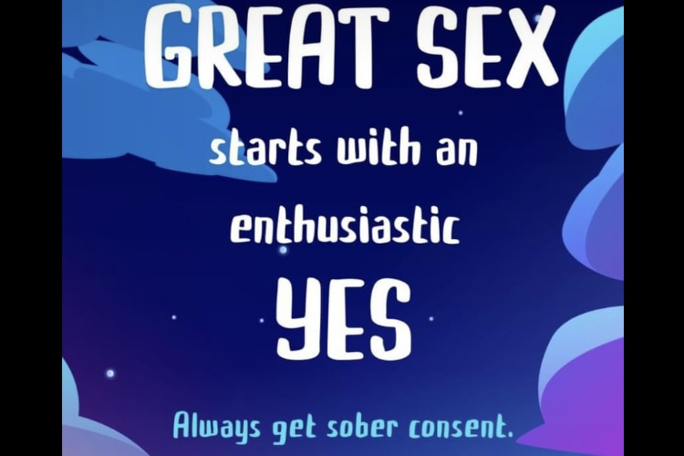A social media post from LeaversWA which reads "Great sex starts with an enthusiastic yes. Always get sober consent."
