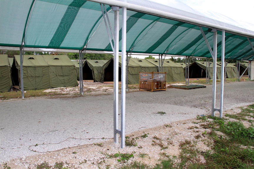 Tents and dining hall on Nauru.