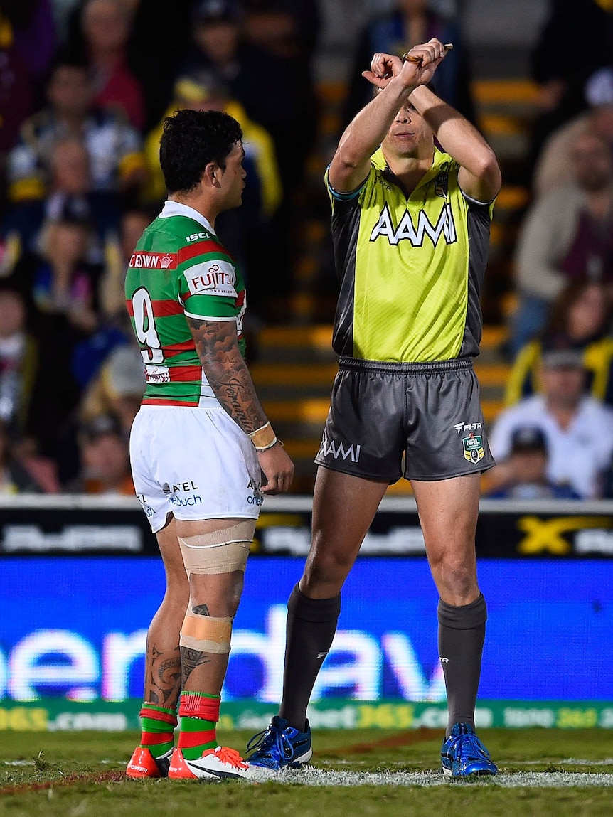 Issac Luke put on report during South Sydney v North Queensland Cowboys round 23 NRL match.