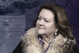 A composite image of Gina Rinehart with documents relating to a political donation.