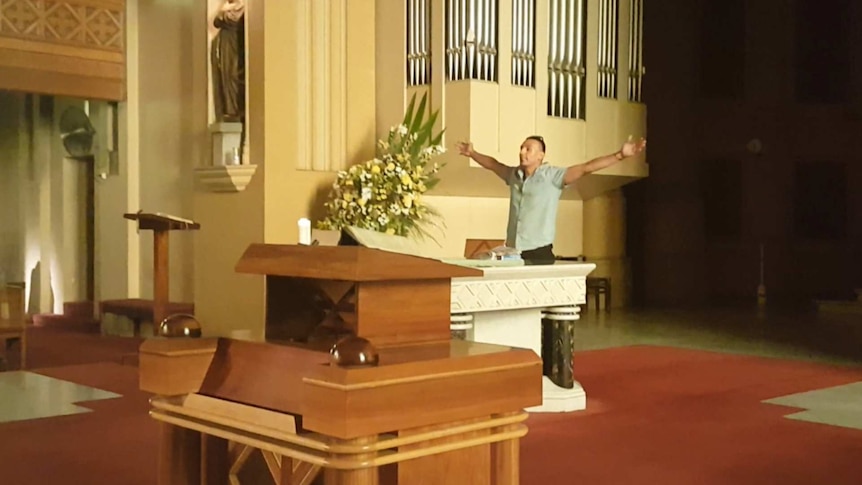 James Gargasoulas at the pulpit in Melbourne's St Francis Church