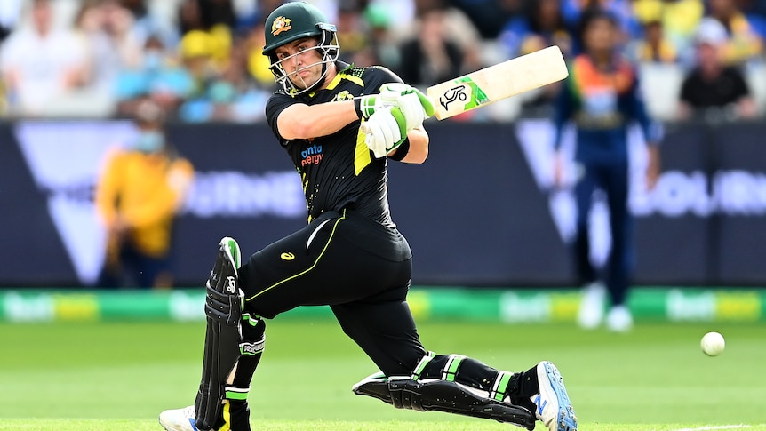 A man plays a shot during a cricket match