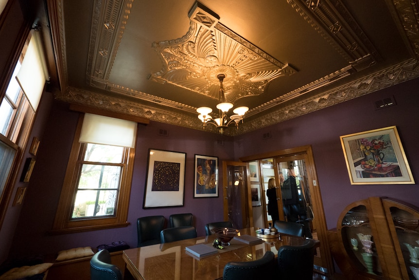 The golden ceiling of the dining room.