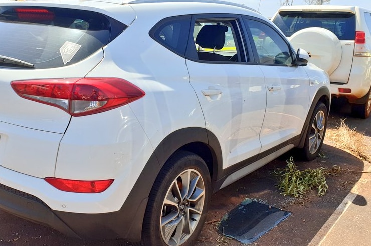 Pictured is Wendy Page's Hyundai which was written off after the cyclone due to the smashed windows and ruined electronics