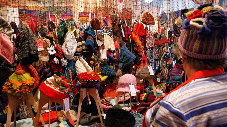 Beanies on display at the Alice Springs Beanie Festival.