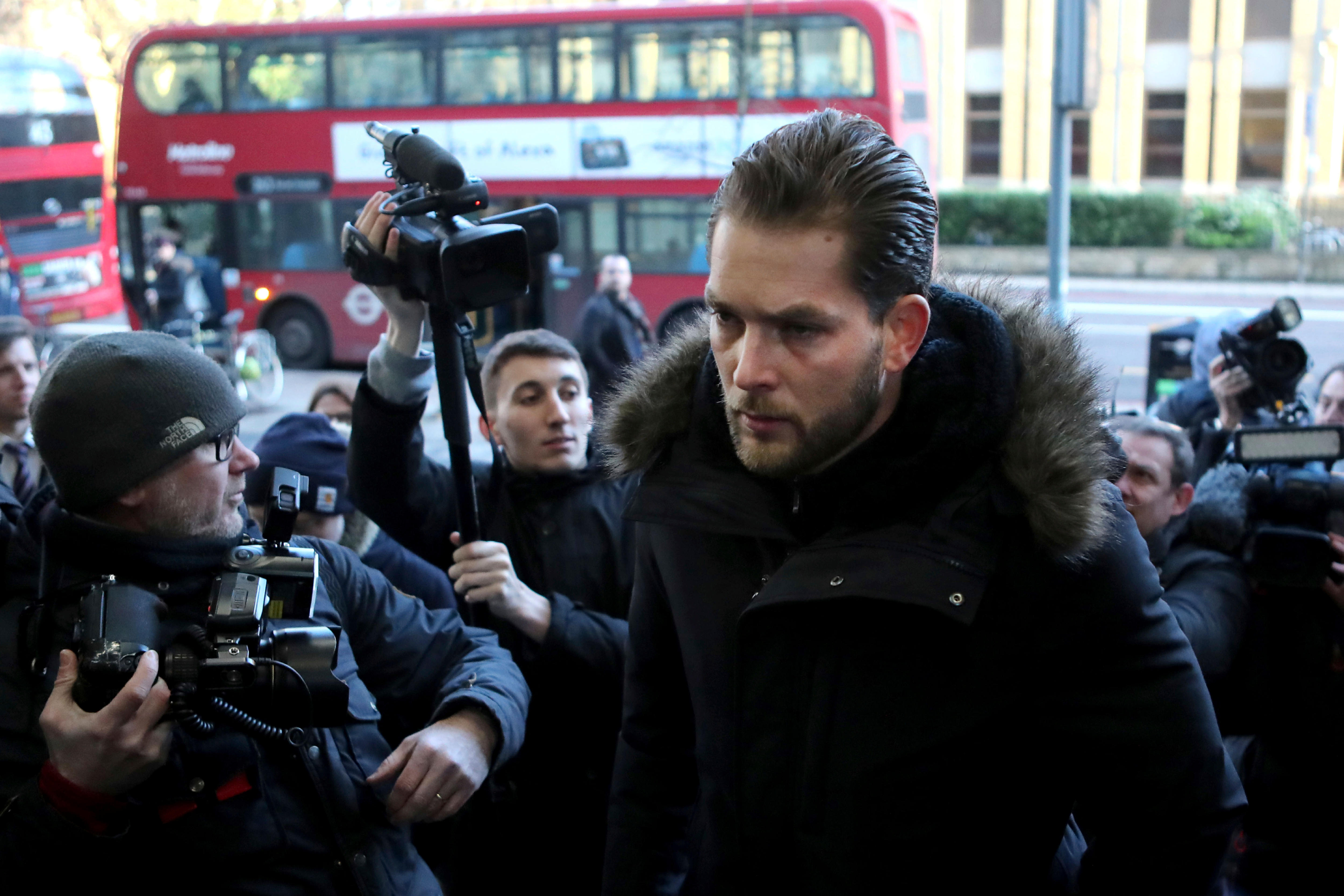 Lewis Burton, partner of Love Island presenter Caroline Flack, arrives at Highbury Magistrates&#x27; Court 