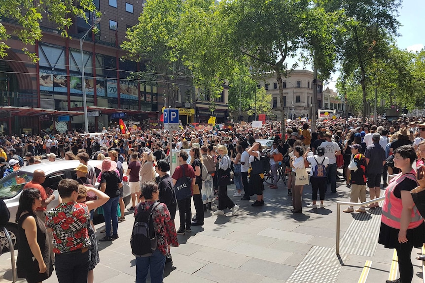 Protesters gather in Melbourne calling for an end to Australia Day.