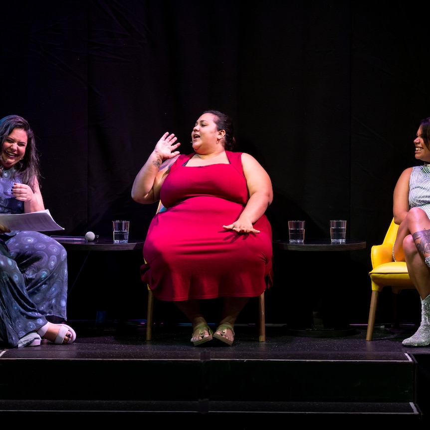 Barkaa, Steph Tisdell and Rudi Bremer on stage at the All About Women Festival