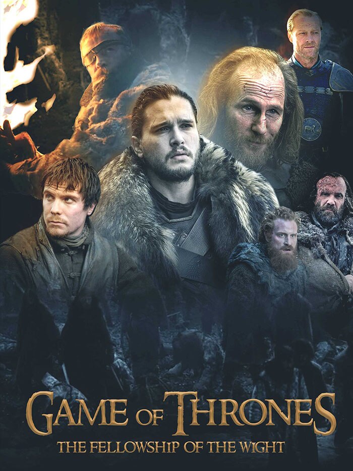A Game of Thrones parody movie poster in the style of Lord of the Rings.