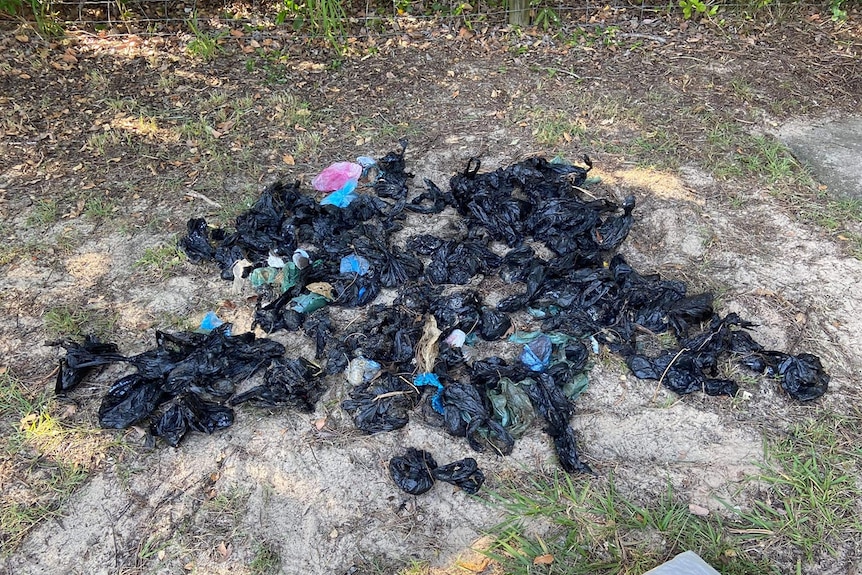 A pile of black dog poo bags