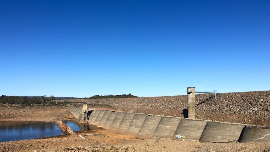 Low water levels in Great Lake in central Tasmania