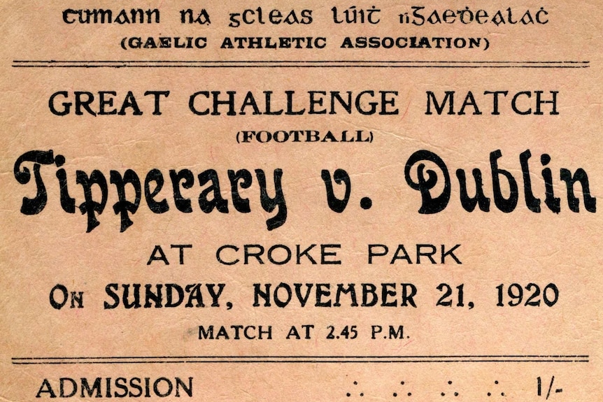 A ticket stub advertising a match between Dublin and Tipperary