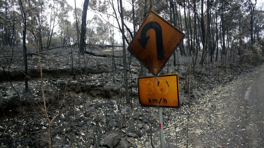 Road sign damaged in Gippsland bushfires