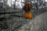 Road sign damaged in Gippsland bushfires