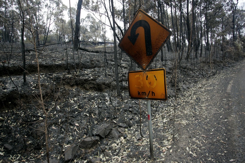 Road sign damaged in Gippsland bushfires