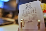 Desk calendar in ABC Newsroom at South Bank in Brisbane on March 24, 2020.